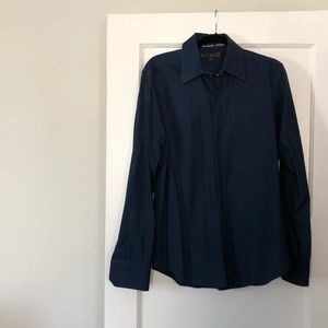 Guess navy pinstripe + embroidered shirt - Men’s M